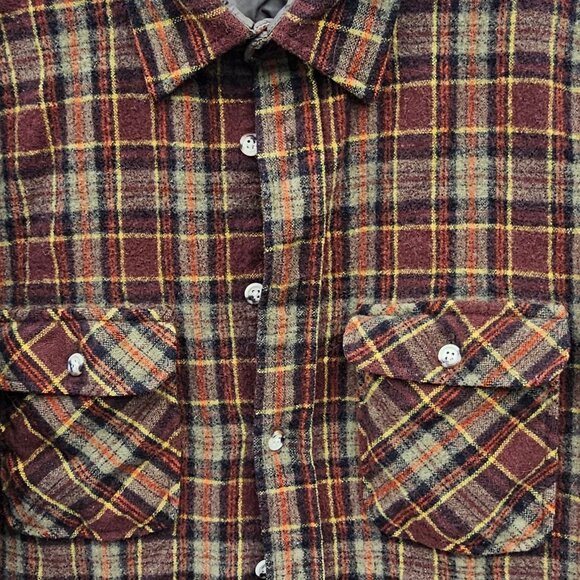 St Johns Bay mens Large vintage brown plaid shirt w yellow tan orange accents - Picture 2 of 11